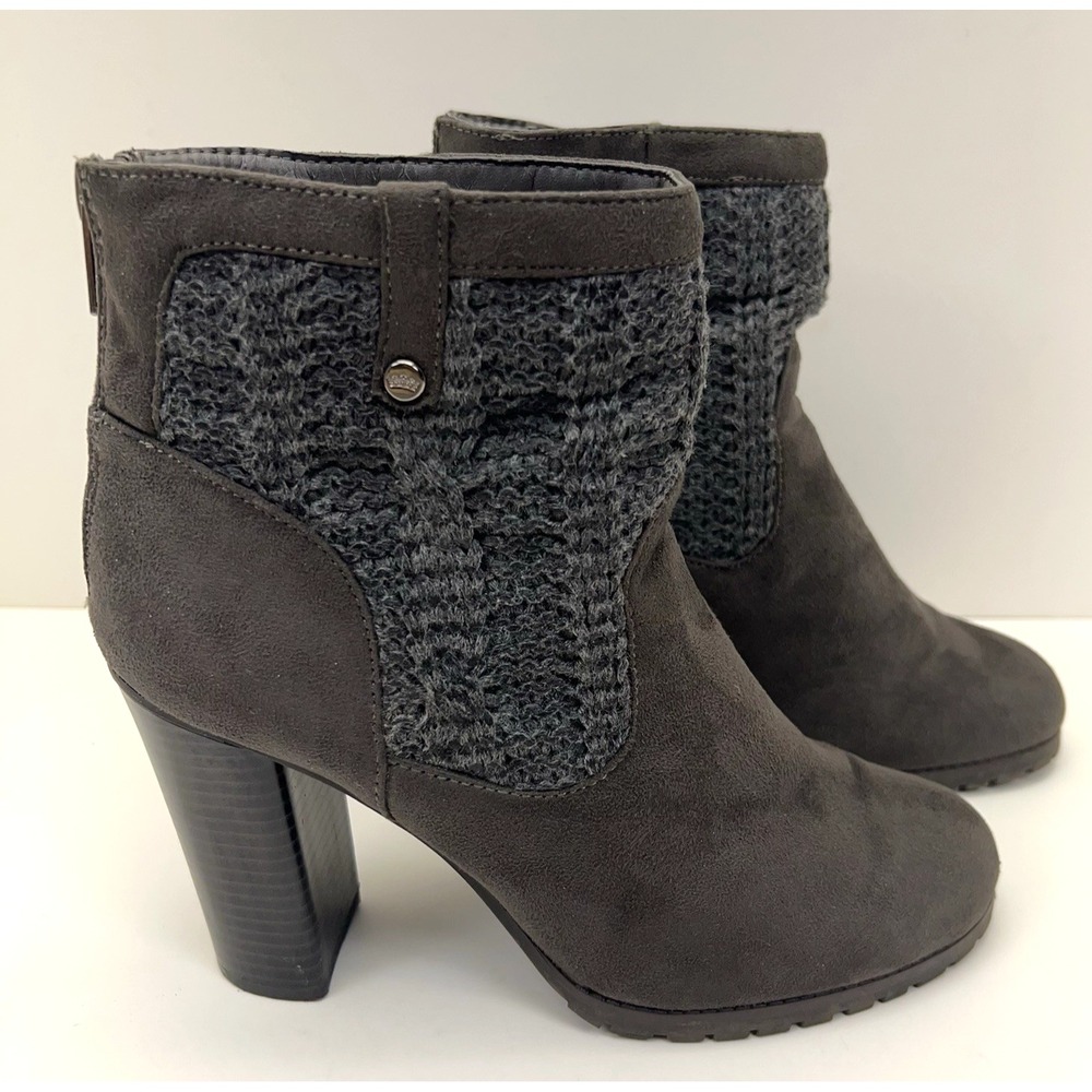 Juicy Couture Lupia Zip Bootie Women's 9 Suede Chunky 4" Heel Cable Knitted Gray